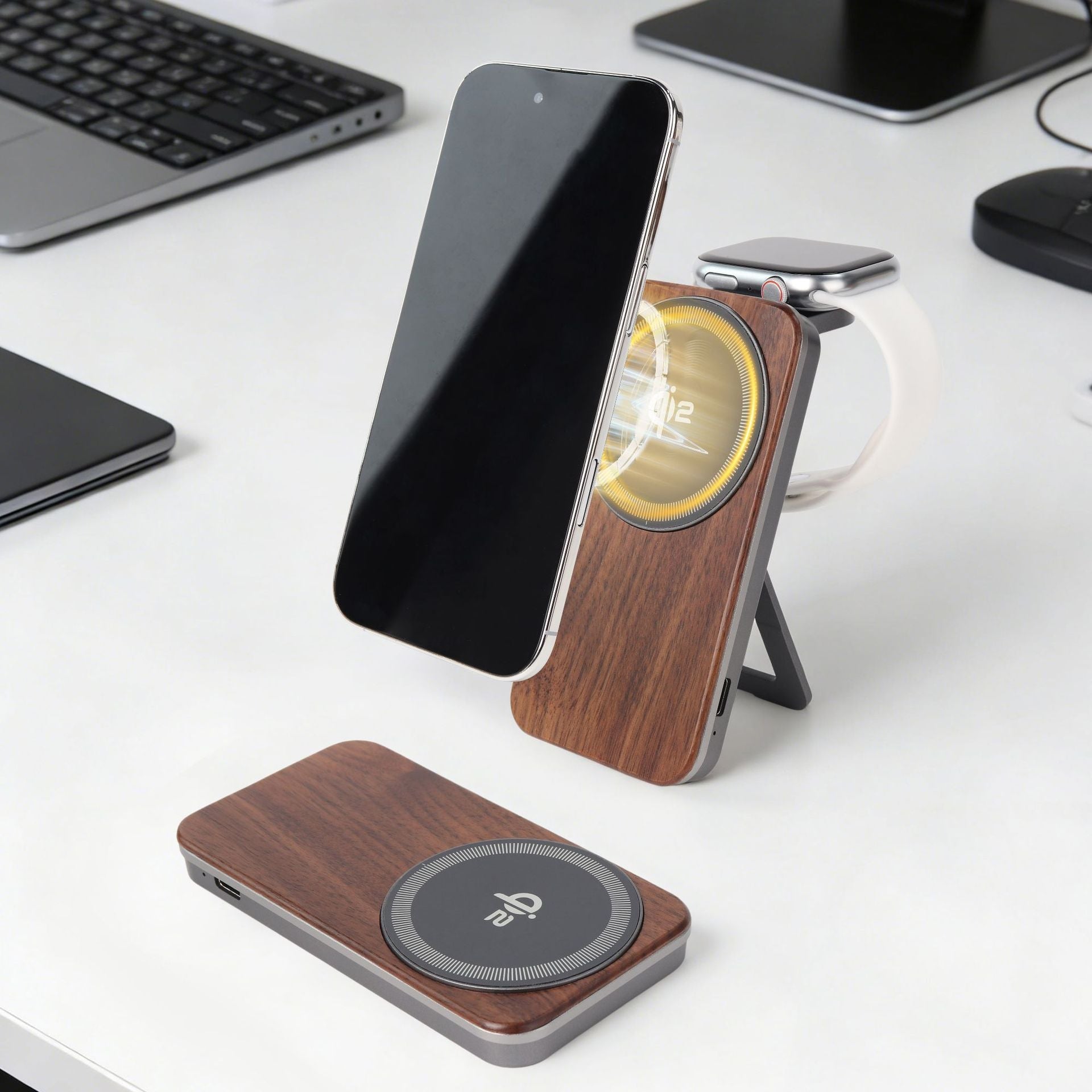 Aluminum Alloy Foldable Ultra-Thin Desktop Magnetic Wireless Charger For Phones And Smartwatches